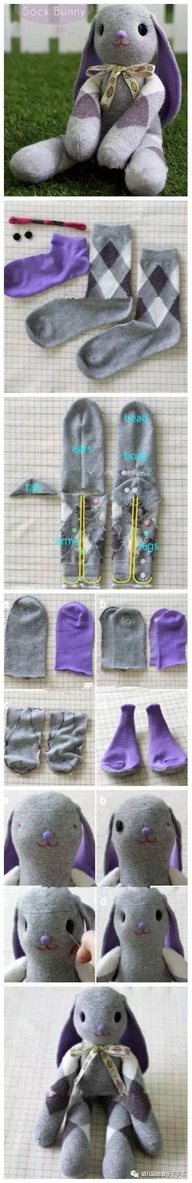 幼儿园废物利用手工袜子娃娃,给13cm的娃娃做鞋子和衣服袜子