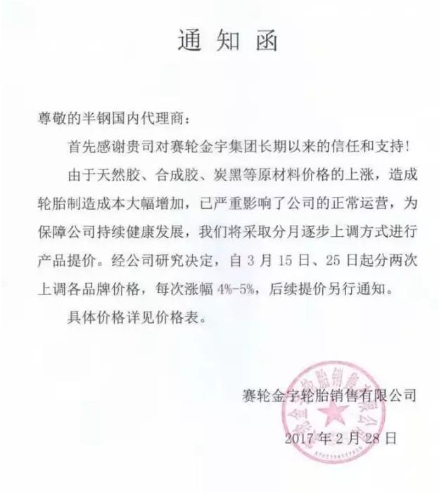 2021轮胎涨价通知,金宇轮胎2023涨价图片