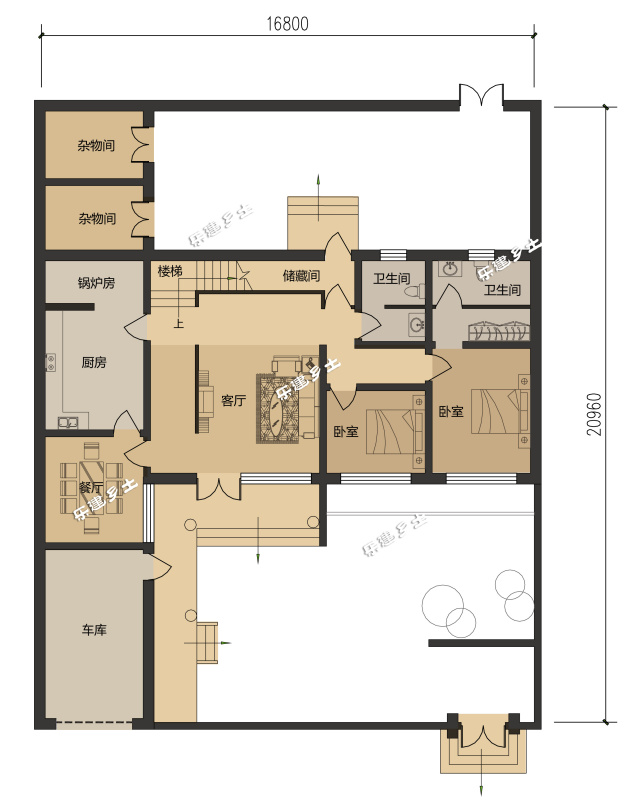17x21米二层传统前、后合院式布局新民居设计全套图纸