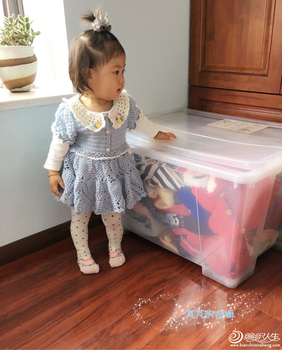 儿童泡泡袖钩针裙小红书款,钩针钩宝宝方领泡泡袖公主裙