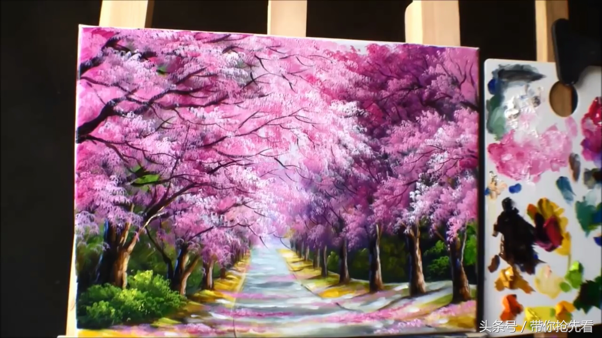 丙烯颜料画樱花树教程视频,丙烯颜料樱花的画法
