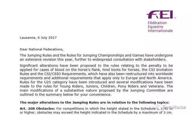 马出血、后护腿使用等规则将被修改，国际马联禁止使用误导马术真实性的装备