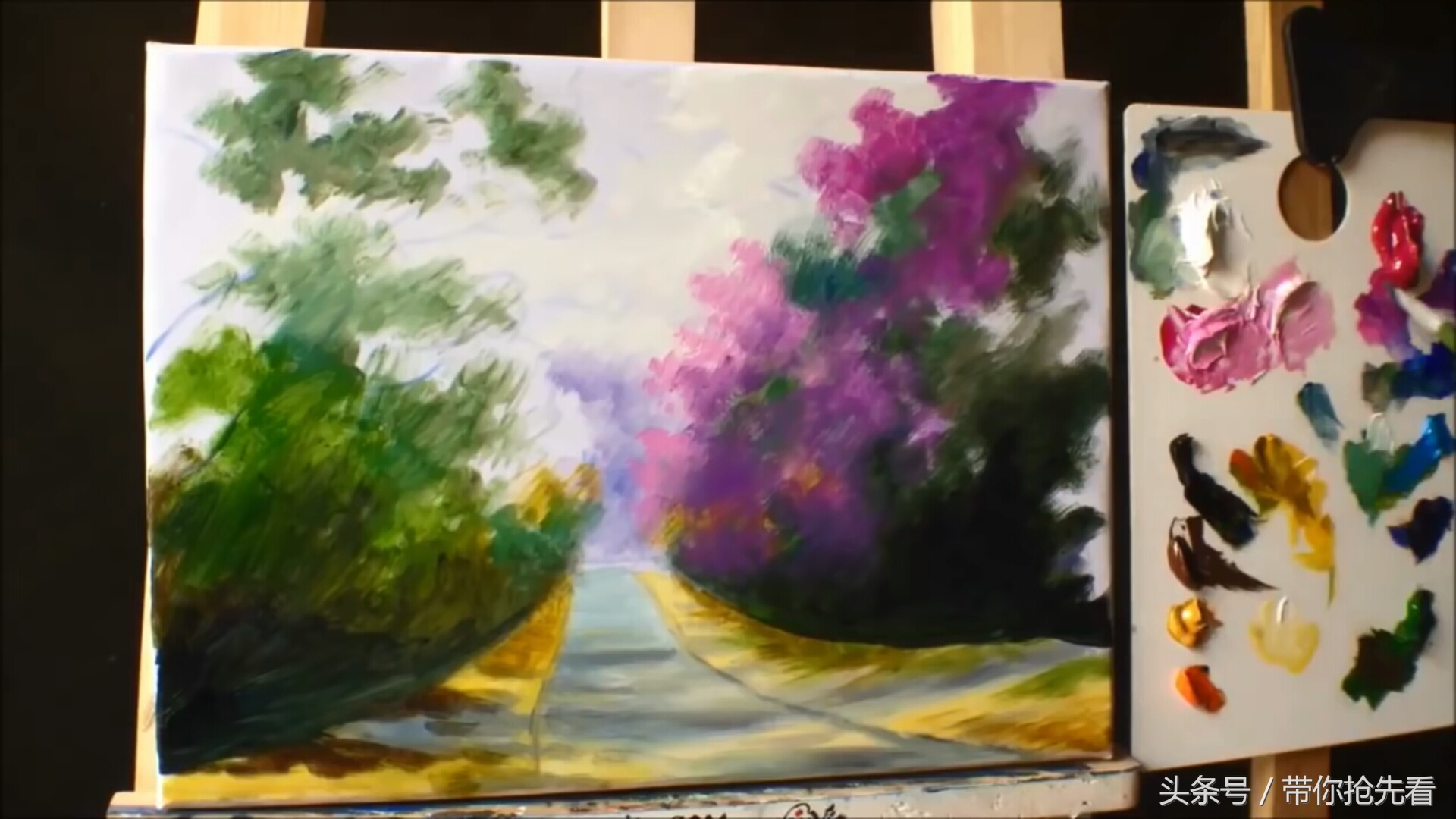 丙烯颜料画樱花树教程视频,丙烯颜料樱花的画法