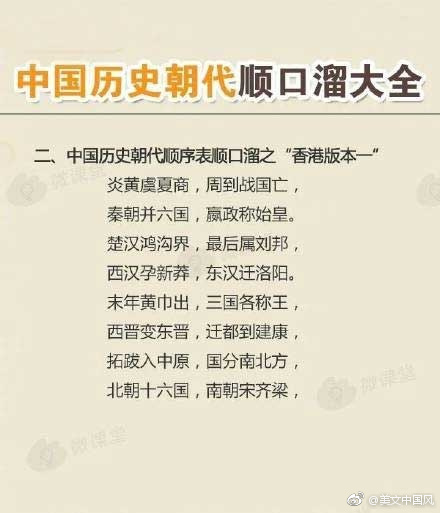中国历史朝代顺口溜完整版图片,中国历史朝代顺口溜香港版