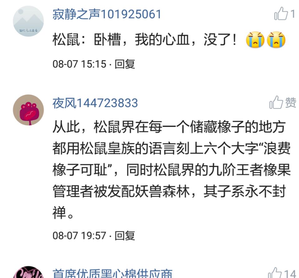 那些搞笑的评论之一松鼠说，那是我娶十房姨太的钱