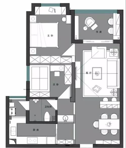 清新北欧风装修70平,蓝庭国际精装修效果图