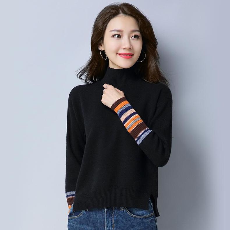 黑色中领打底衫秋冬女厚,百搭秋冬必备万能打底衫黑色的