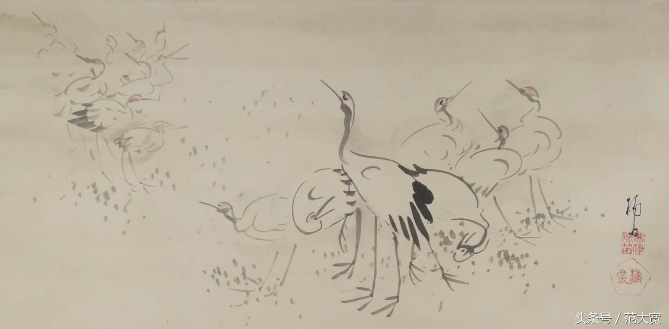 日本画师画仙鹤,仙鹤画作讲解