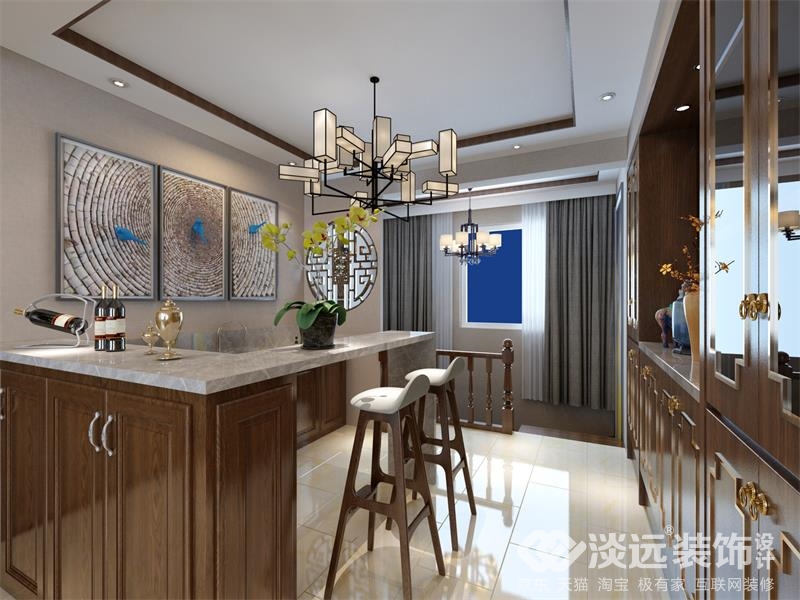 淡远装饰设计,丹阳125平米中式装修风格效果图