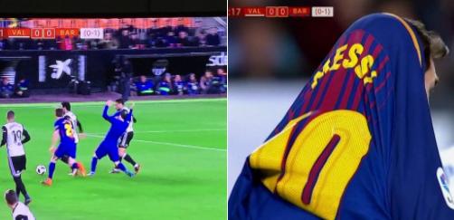 飞膝足以致命！梅西遭对手防守过度险受重伤，好在有惊无险！