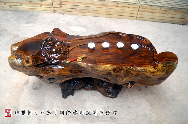 鸡翅木根雕茶台翻新完工,实木树根雕茶几