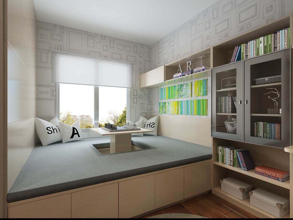 小户型榻榻米设计卧室带桌子,小户型榻榻米有书桌卧室效果图