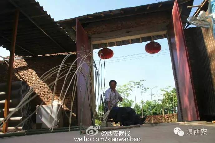 西安白鹿原上有位编花篮高手准备用竹子再现民居