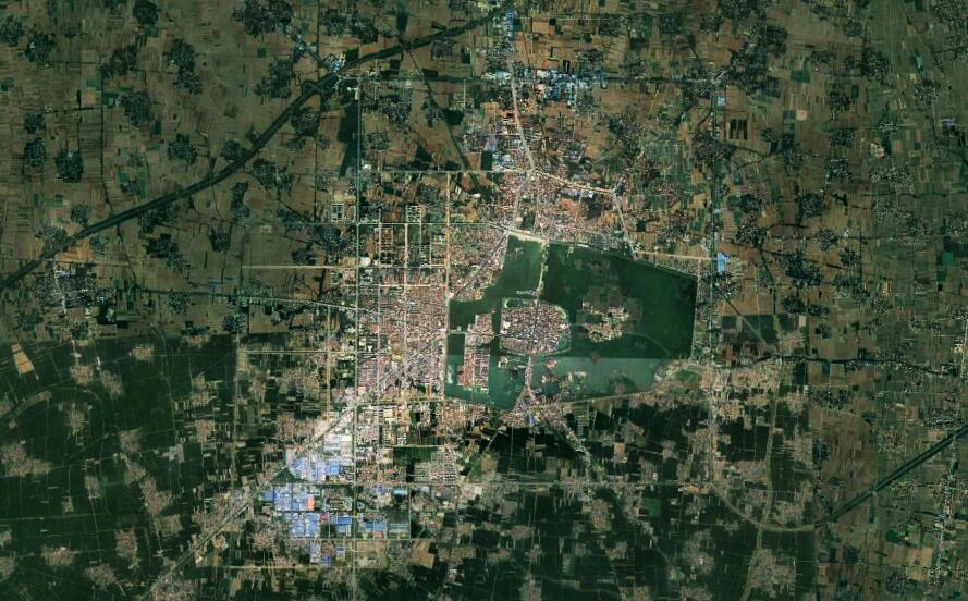 卫星上看河南周口淮阳区：坐拥国内最大环城湖，城区位于岛屿上