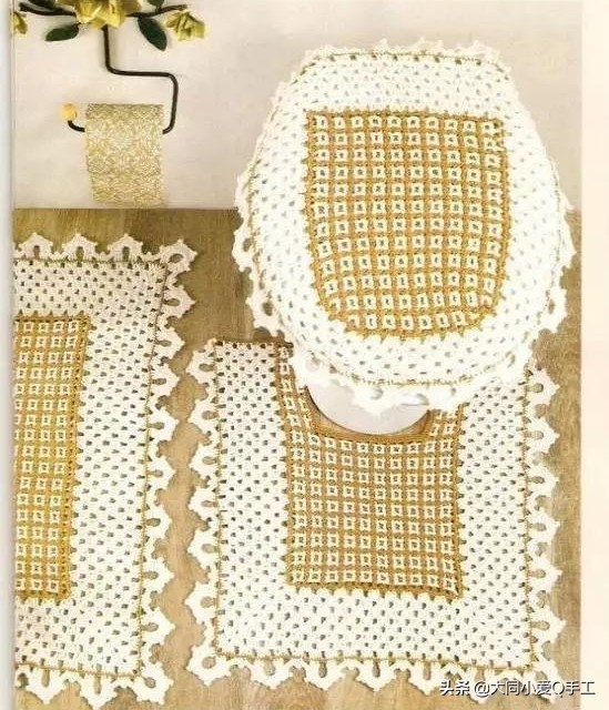 钩针马桶垫图片大全,钩针编织卫生间地垫