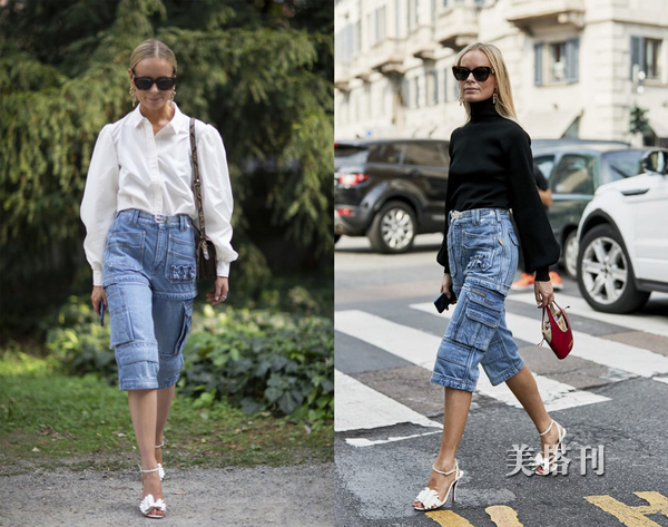 夏季复古骑行牛仔裤,时尚骑行裤运动风也能很时尚