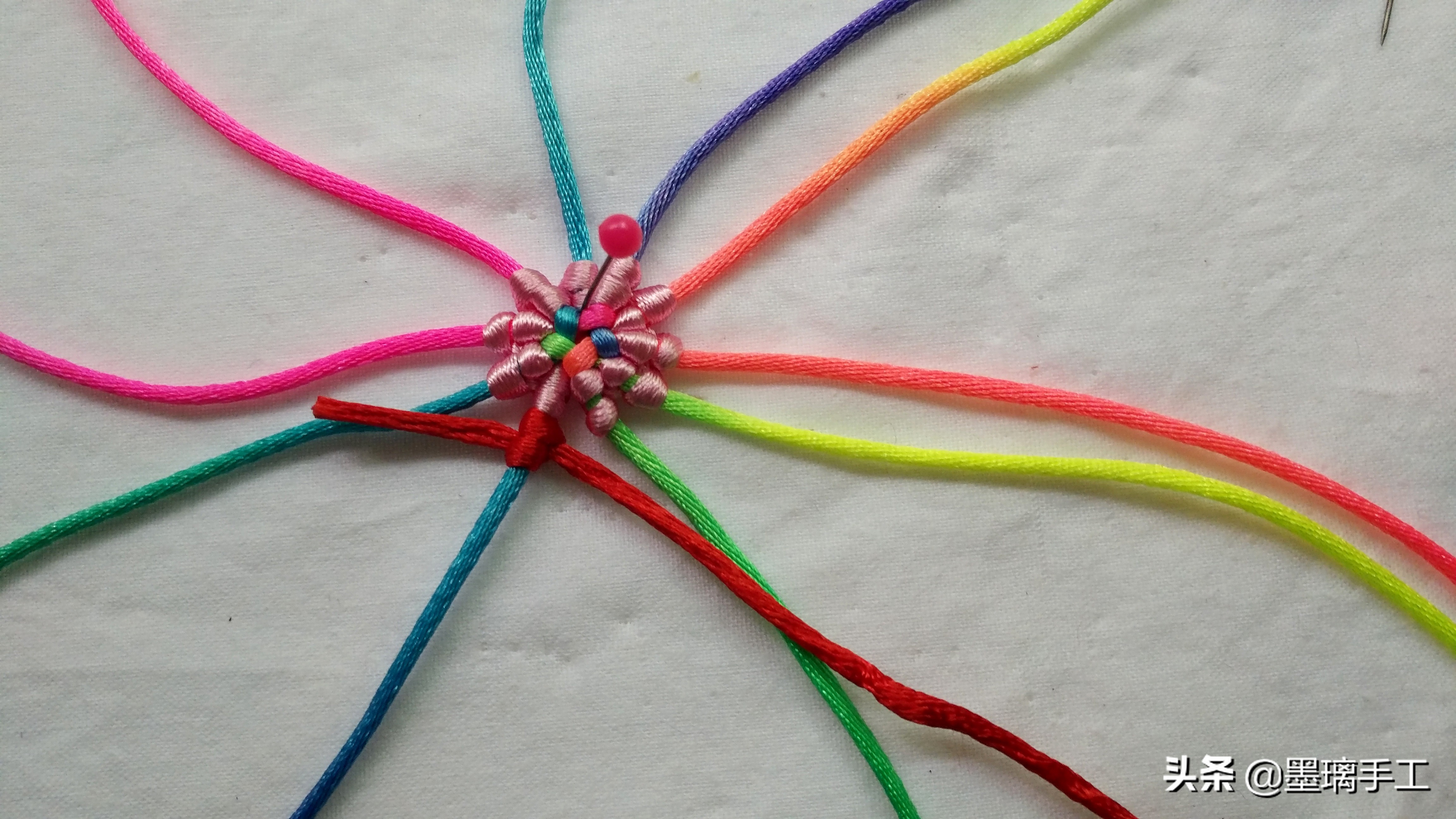 手工编绳大挂饰教程,手工编绳立体花朵挂毯视频教程