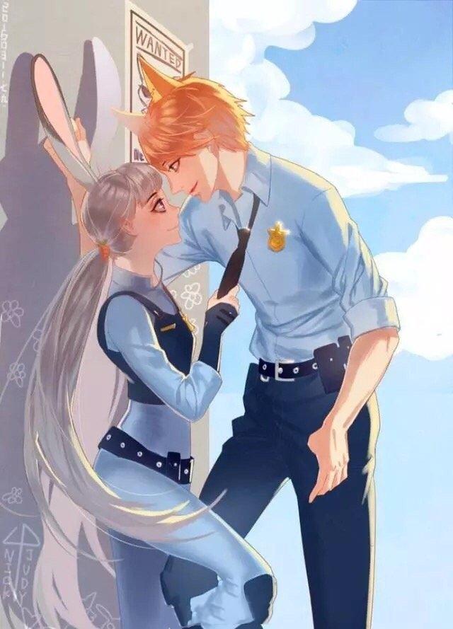 疯狂动物城拟人插画,疯狂动物城狐兔绘画拟人