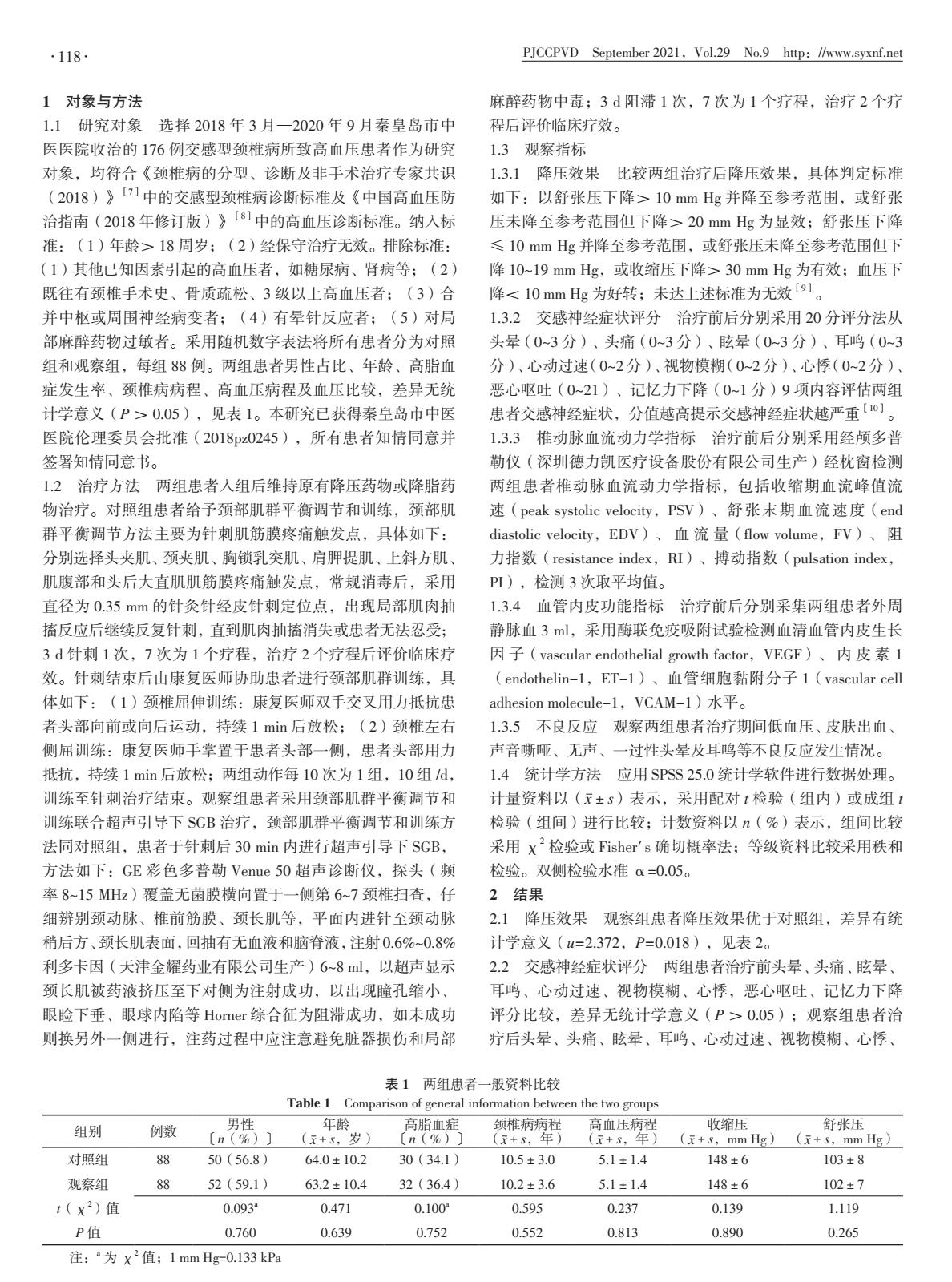 颈部肌群平衡调节和训练联合超声引导下SGB治疗高血压的临床疗效