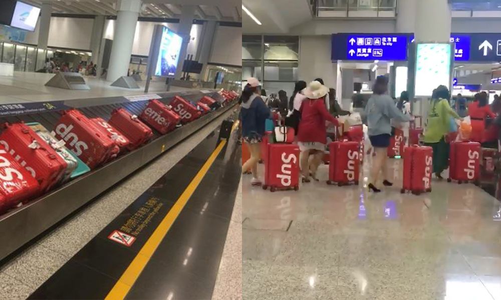 supreme大号行李箱,中国大妈在美国机场
