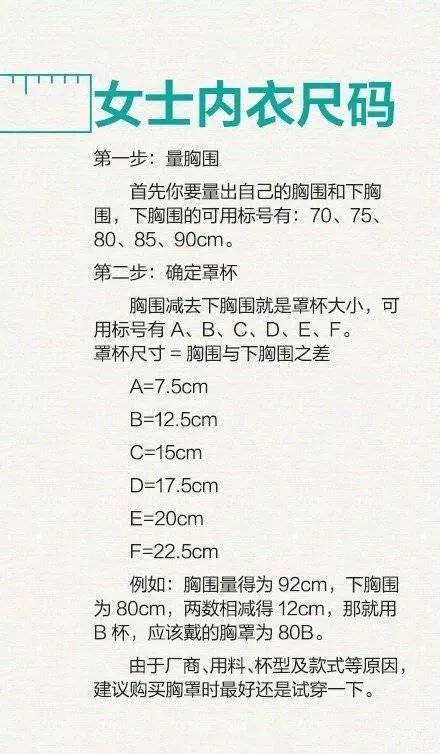 内衣尺码对照表女士,服装尺码对照表男士身高体重