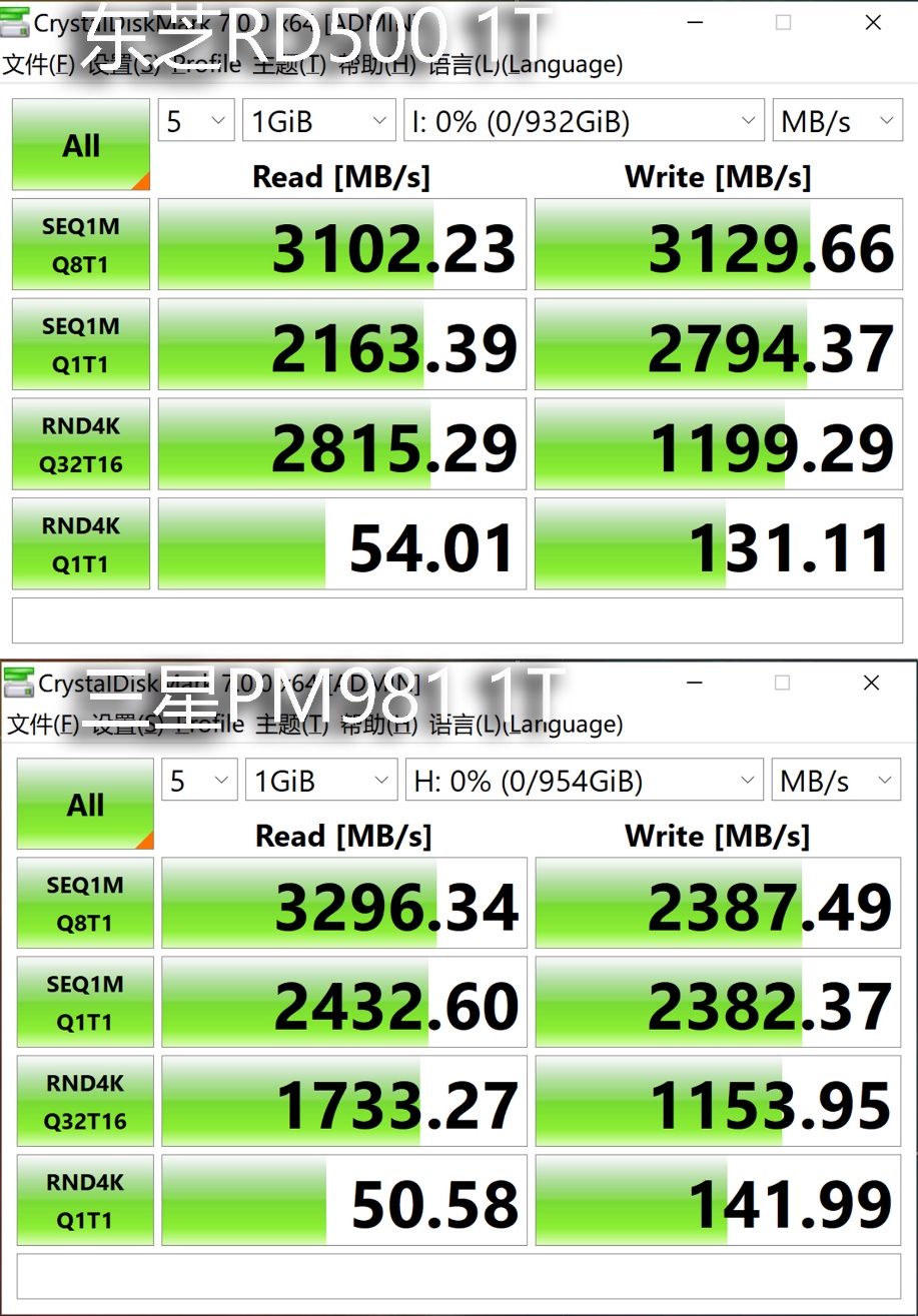 旗舰级PCIe3.0M.2哪家强：东芝RD500VS三星PM981
