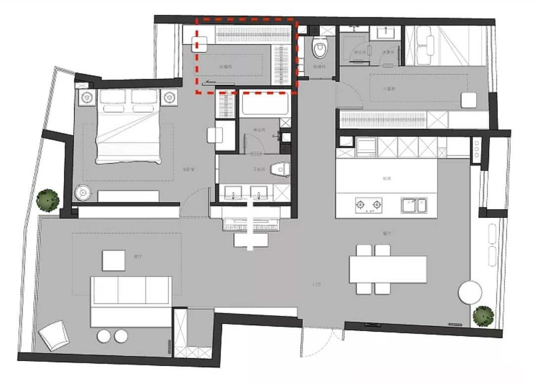 客厅阳台一体办公桌,主卧衣帽间加办公桌