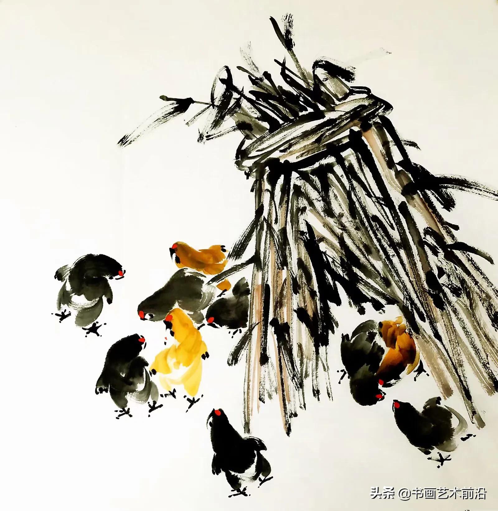 小鸡写意画作品欣赏,墨豪画鸡创意作品