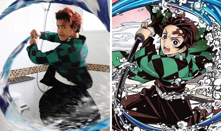 泰国小哥又cos鬼灭之刃了，还去超市买东西，路人都看笑了