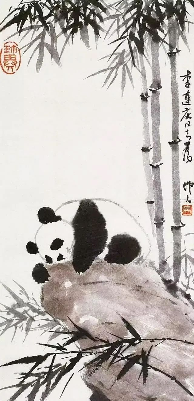 吴作人熊猫竹石图美术欣赏,吴作人熊猫作品
