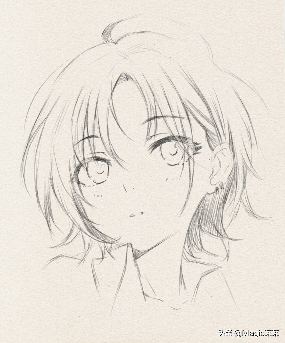 手绘动漫女人物黑白线稿教程,铅笔手绘动漫少女教程