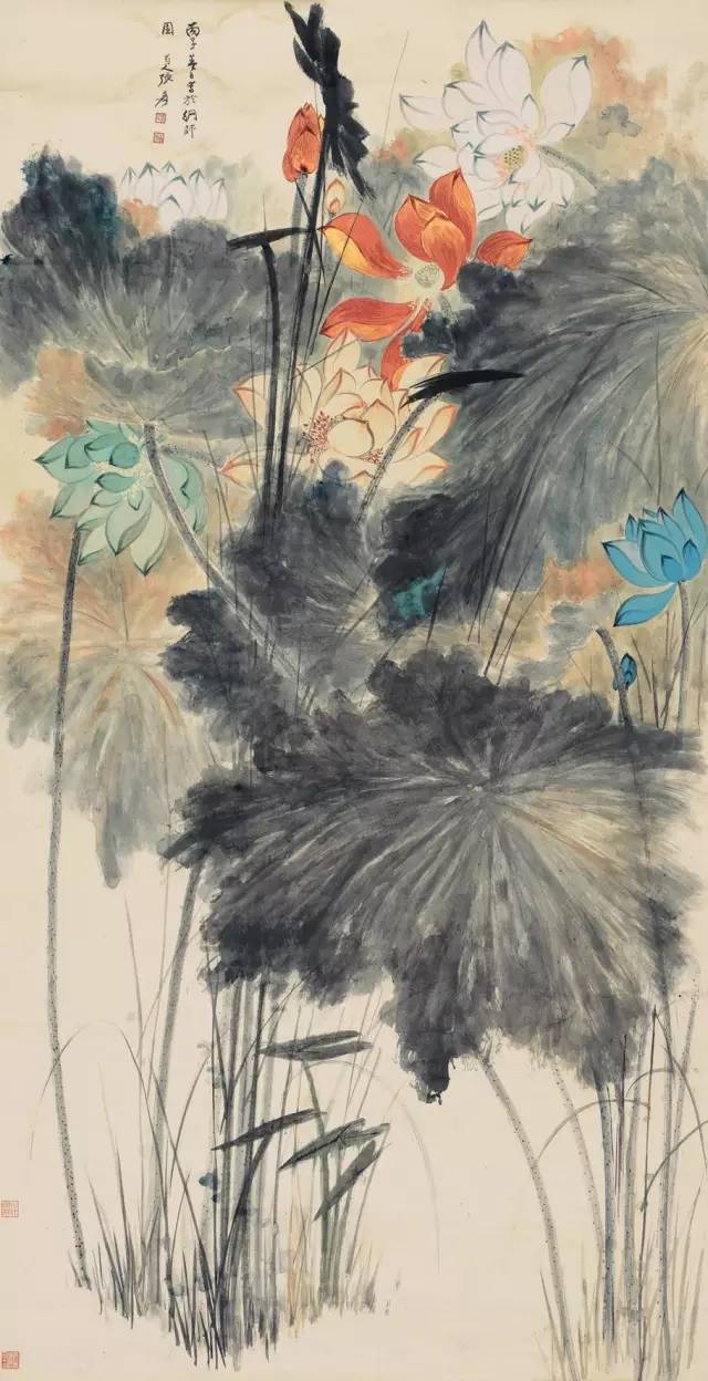 张大千泼墨彩荷1981,张大千画荷用什么技法