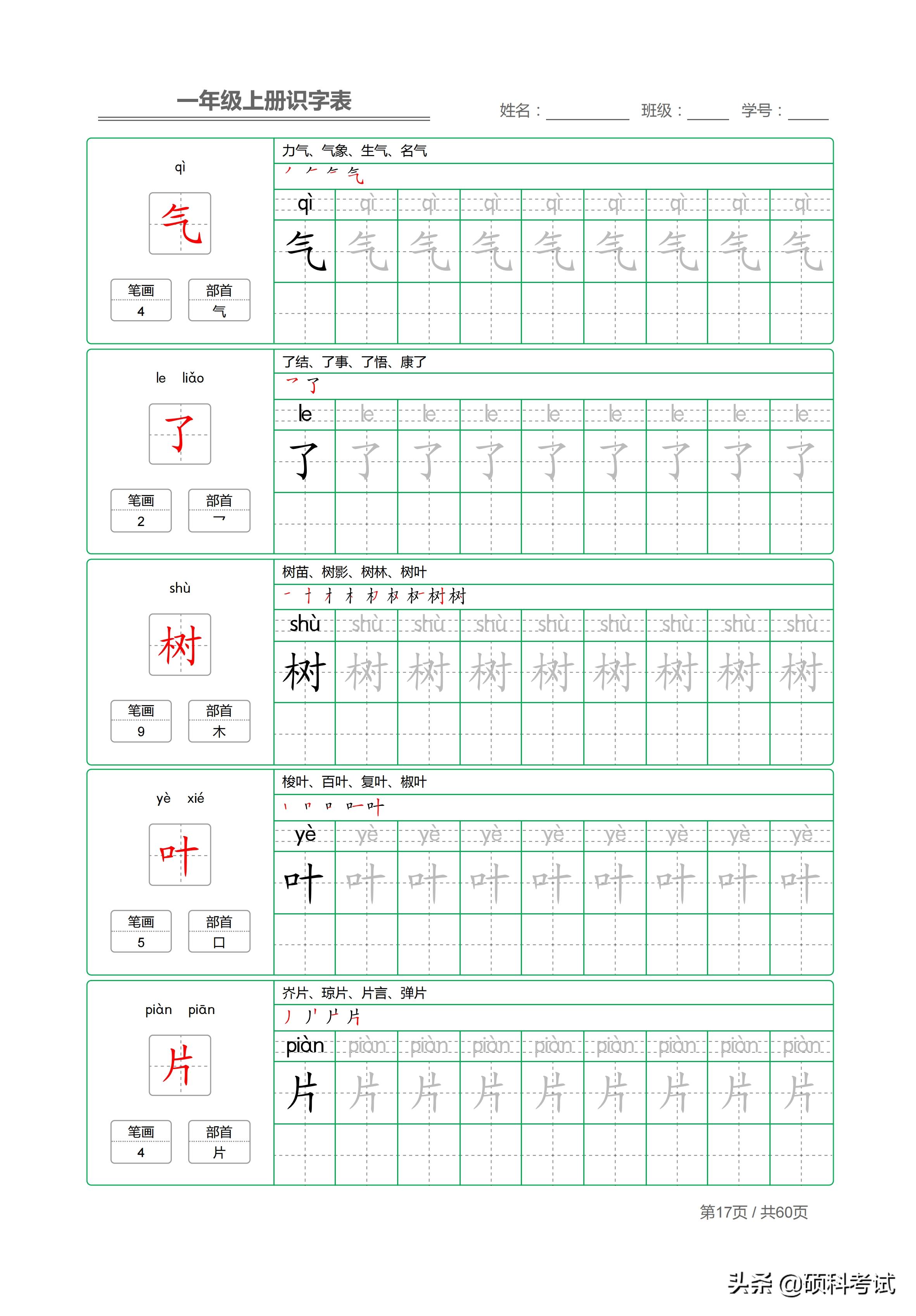 部编版一年级上册生字表笔画,一年级上册字帖人教版带笔顺拼音
