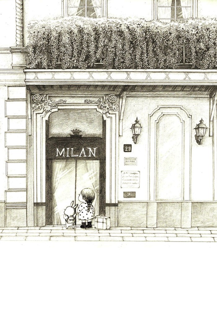 少女与兔子插画,兔子手绘创意插画