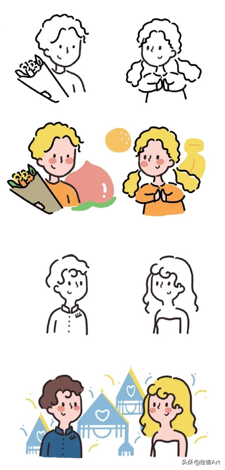 手绘画情侣头像ins高级质感,情侣头像双人ins高级质感手绘