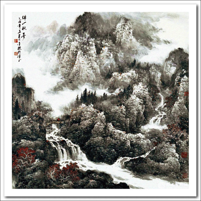 溪山山水画作品,郭金标高清山水画