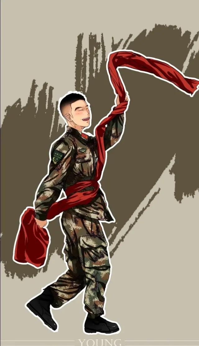 致边防军人的插画,军人和国旗插画