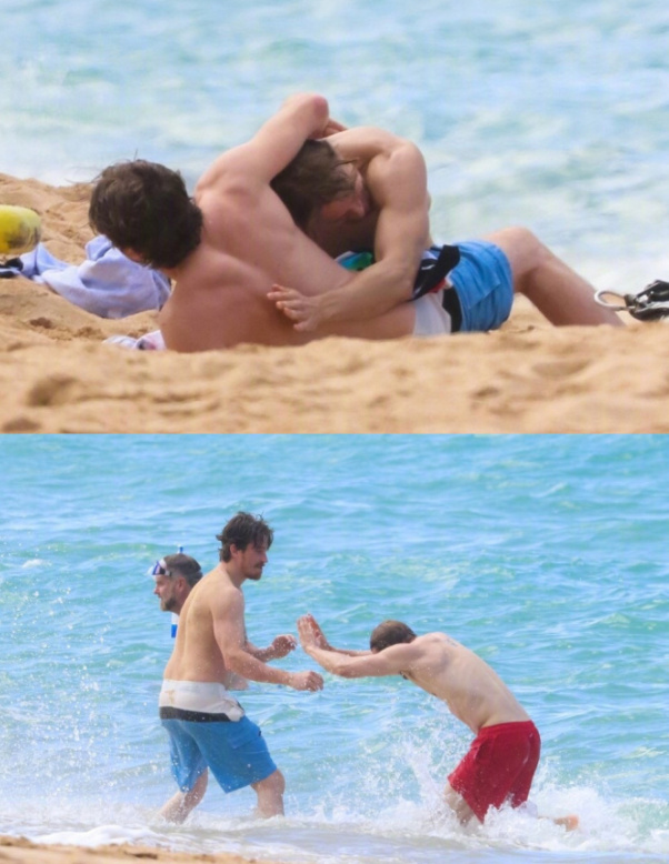 辣眼睛！大本、查理汉纳姆等海边嬉戏袒胸露乳上演男神肉体盛宴