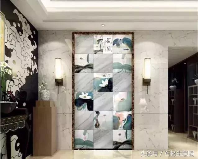 清水出芙蓉天然去雕饰木雕,鱼肚白石材背景墙现代简约