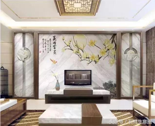 清水出芙蓉天然去雕饰木雕,鱼肚白石材背景墙现代简约