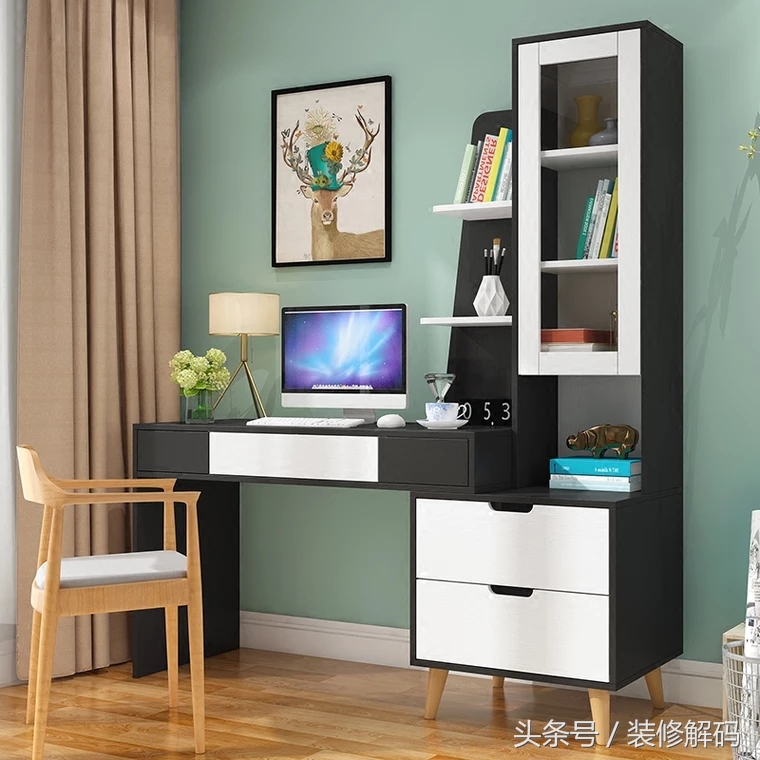 书柜电脑桌一体颜色搭配最新款,衣柜书柜电脑桌组合拐角