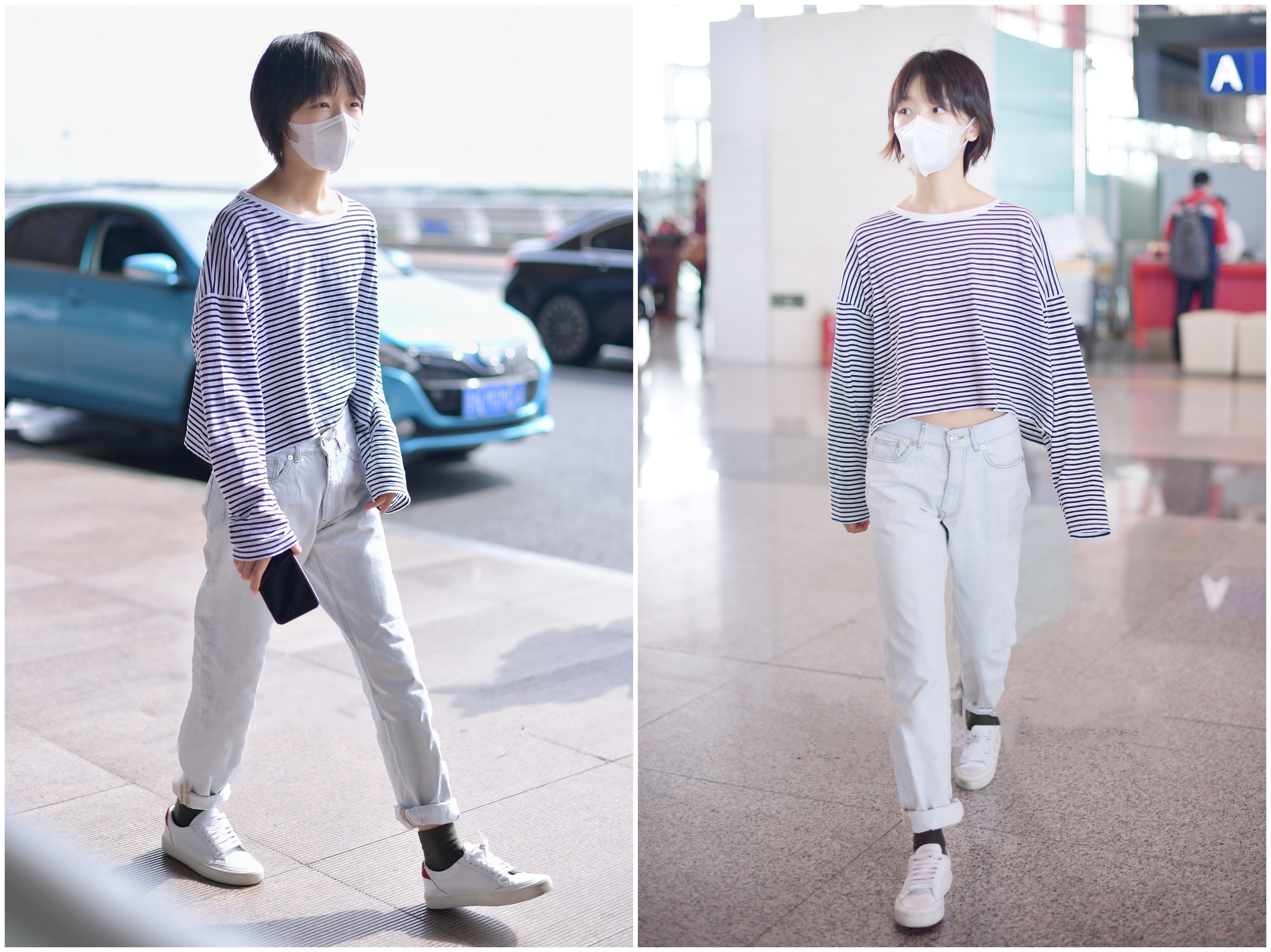 周冬雨最新款burberry格子衬衫,周冬雨派克外套搭牛仔