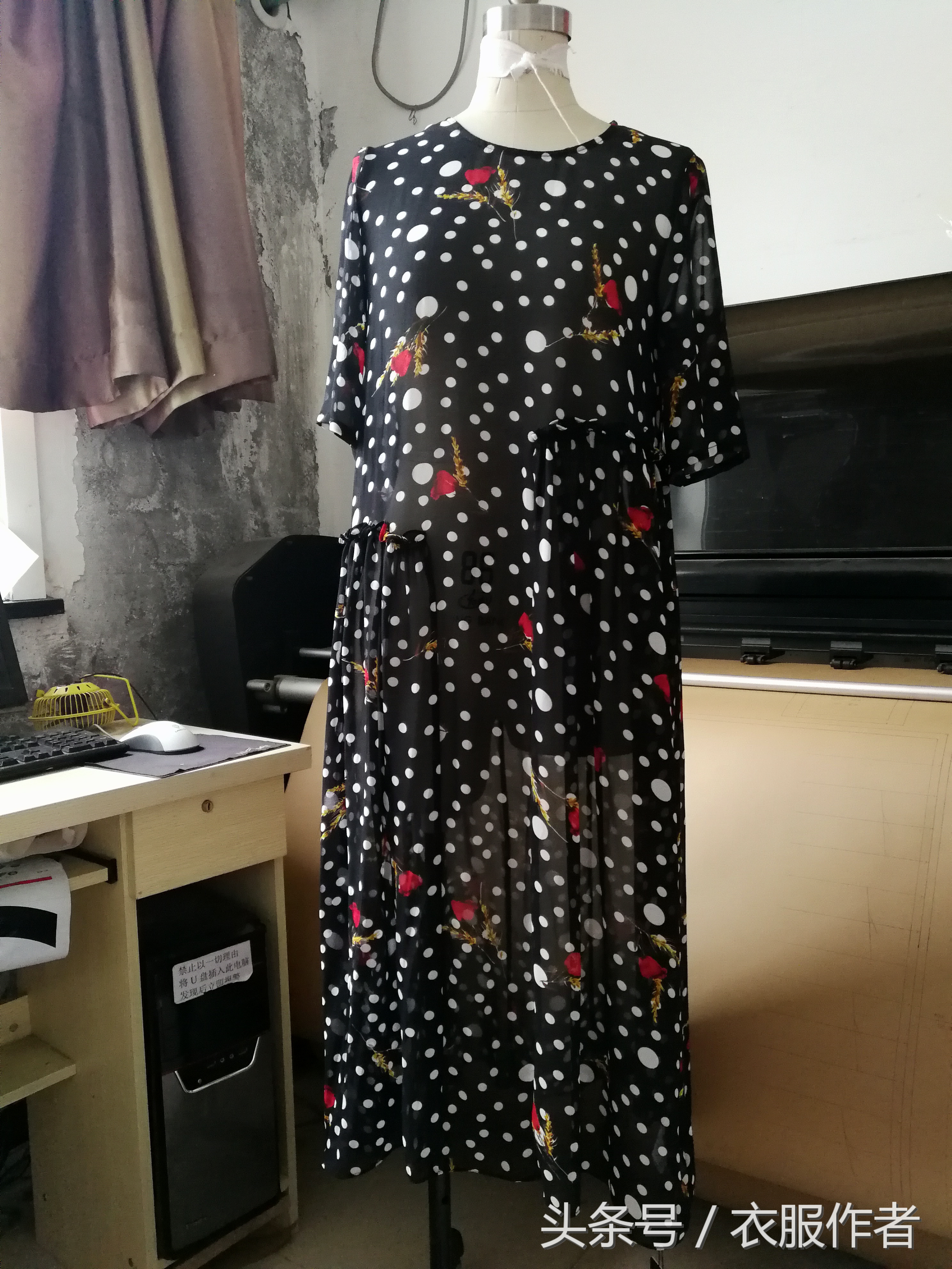 雪纺连衣裙圆领裁剪制作视频,红升服饰雪纺过膝小摆连衣裙裁剪