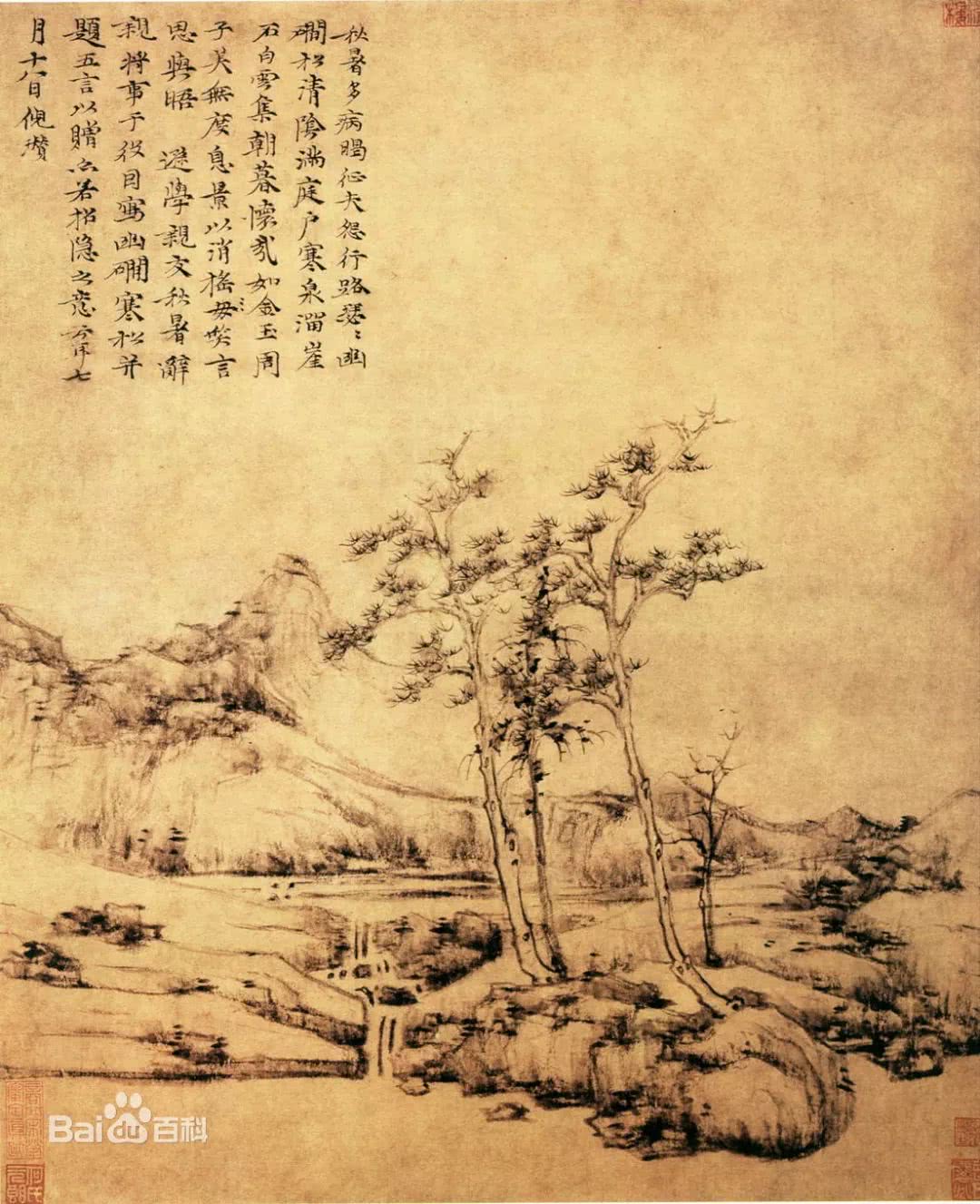 学画国画山水人物,国画山水中各种大树的画法