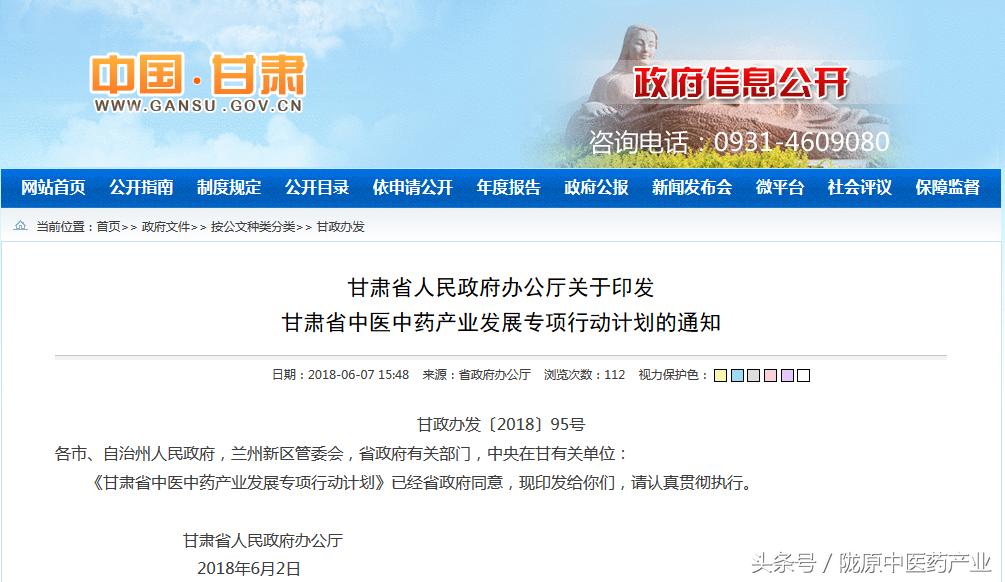 甘肃省人民政府办公厅关于印发甘肃省中医中药产业发展专项行动计划的通知