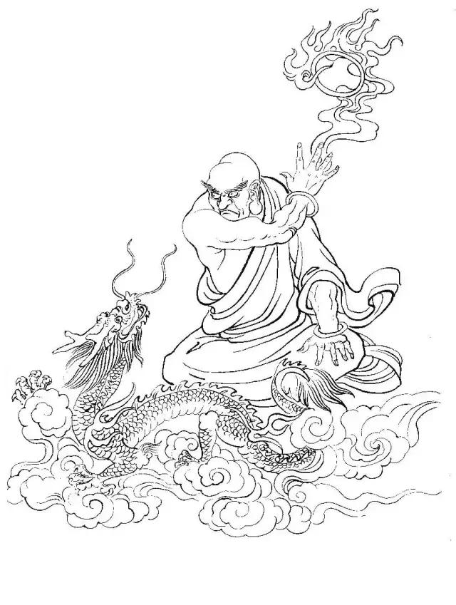 罗汉白描画稿,小写意罗汉图白描
