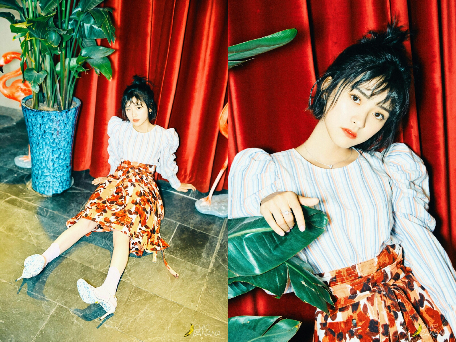 沈月时尚写真清纯短发充满少女感,沈月校服造型短发