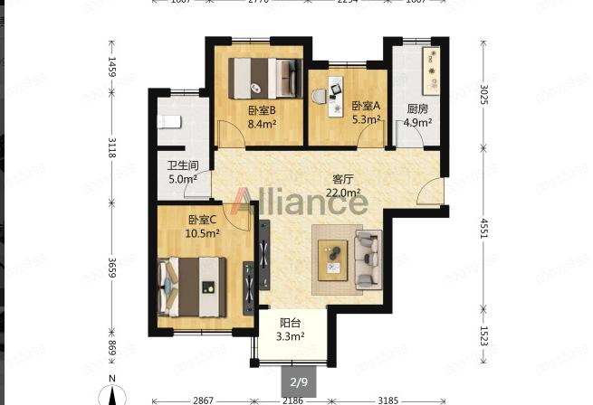 在建4号线地铁旁聚福园91平全明三居室精装修2014年小区