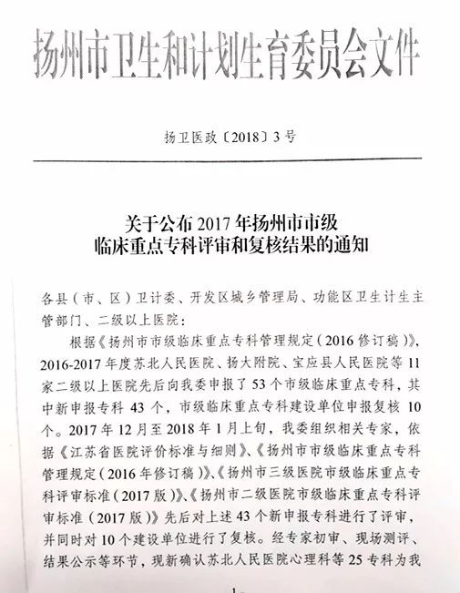 我院心内科、麻醉科双双晋级为扬州市重点专科！已有9个科室榜上有名！