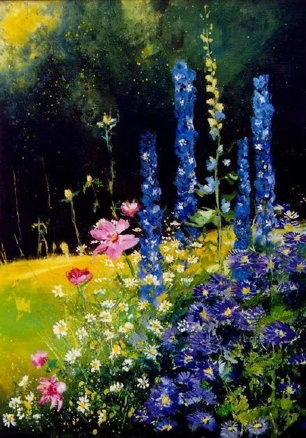 诗意油彩让人沉醉的蓝色矢车菊